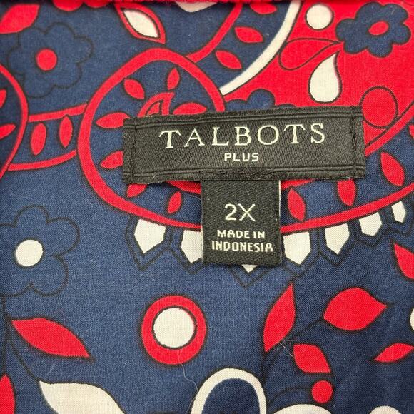 Talbots Plus Blouse Size 2X Red Blue Paisley Floral Cotton Long Sleeve Button Up - Picture 3 of 11